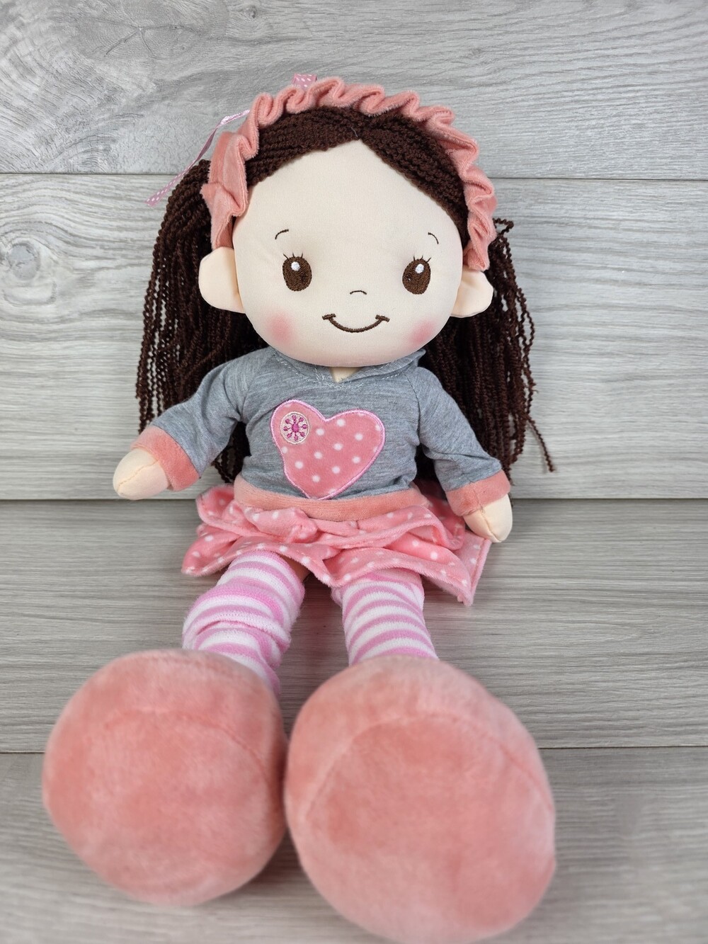 Linzy Plush Doll w Yarn Hair and Embroidered Details, 16" SU21
